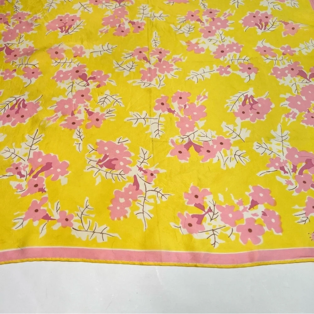 Vintage Vera Neumann Yellow Pink Floral Scarf